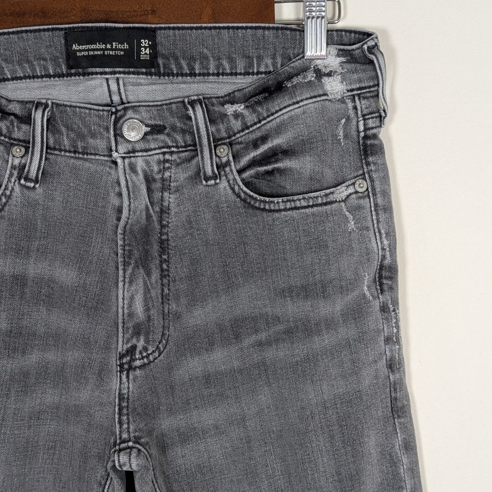 Abercrombie & Fitch Super Skinny Stretch Gray Jeans Mens 32x34 Distressed Wash